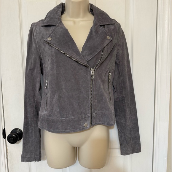 BLANKNYC Gray Faux Suede Moto Jacket Asymmetrical Zip Biker Size S - Picture 3 of 5